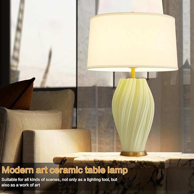 Modern Textured Ceramic Large Table Lamps 26.75", Sage Green Plug in Table Lamp
