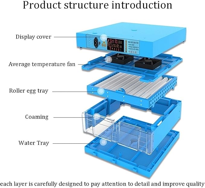 192 Digital Egg Incubator Automatic Turning Temperature Control with LED Candler for Hatching Chickens Ducks Goose Birds
