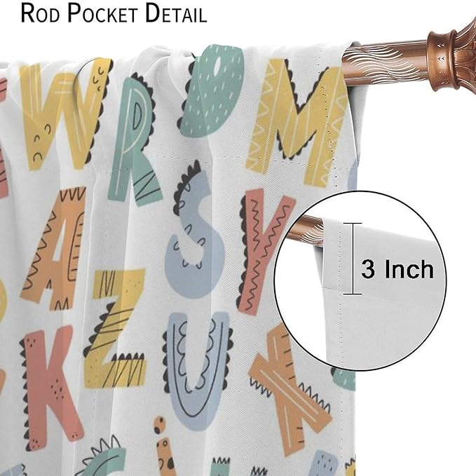 Kids Alphabet Letter Curtains Cute Funny Education Printed Curtain with Rod Pocket for Bedroom Living Room Home Decor Drapes Window Treatments 2 Panels Set 55" W X 63" L