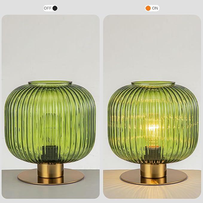 Green Table Lamp Glass Globe Table Lamp Mid Century Modern Small Bedside Lamp