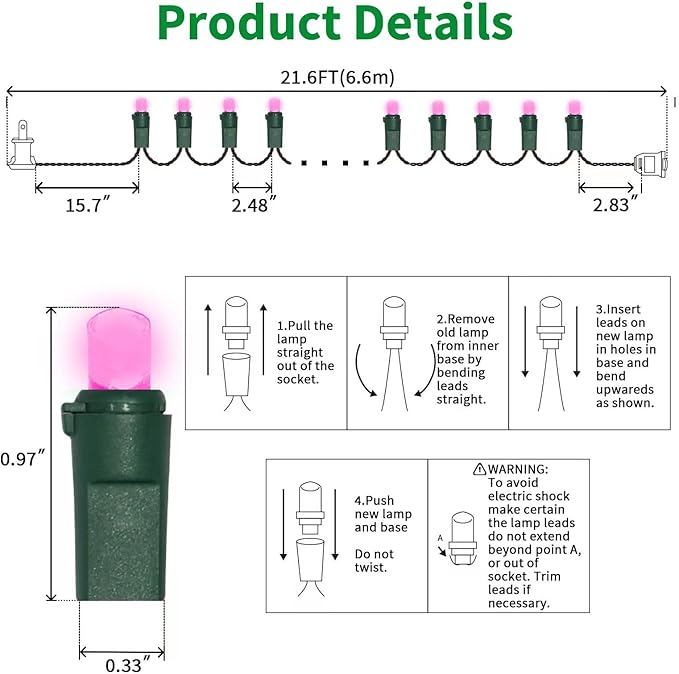 LAMPHOME 100 Count Pink Valentine Light String