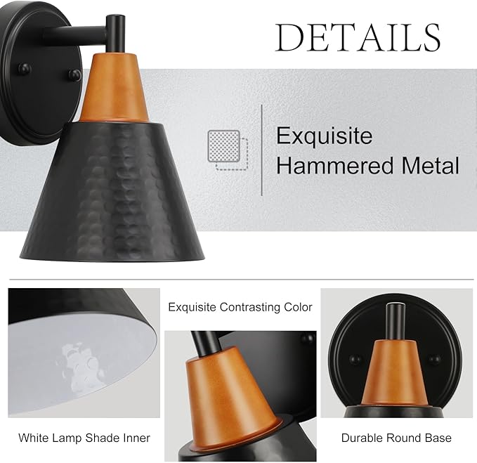 Black Wall Sconces Set of 2, Rustic Industrial Wall Lamps, Bathroom Vanity