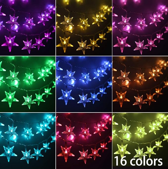 Minetom Star String Lights for Bedroom - 33 ft Plug-in Color Changing Star