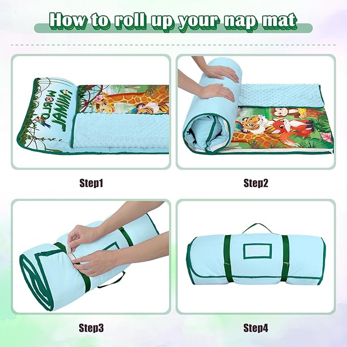 Toddler Nap Mat Kids Sleeping Bag 59"×24", Soft Slumber Bag with Removable Pillow and Blanket for Kids Girls Boys,Roll Up Sleeping Mat Thick for Camping,Daycare, Kindergarden