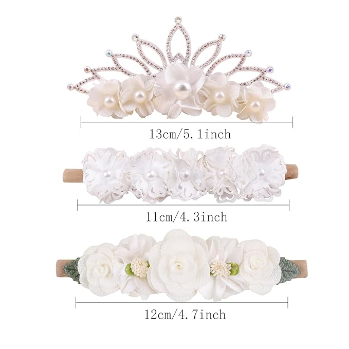 cherrboll 3pcs Baby Girl Headbands Flowers, Super Soft & Stretchy Nylon Floral Hairbands for Newborn Toddler