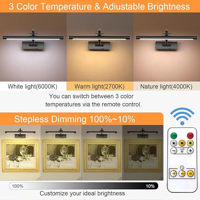 Wireless Battery Operated Picture Light, Rechargeable Wall Light