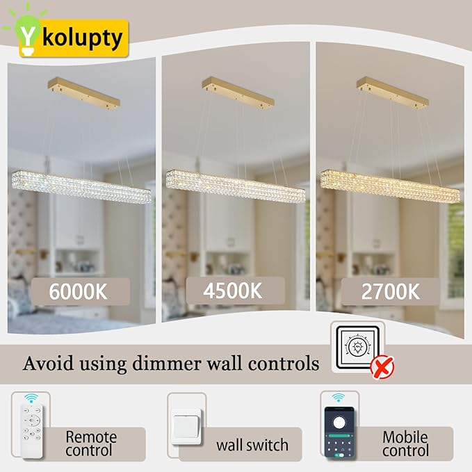 W48 Rectangular Gold Crystal Chandelier Modern Rectangle Pendant Ceiling Light
