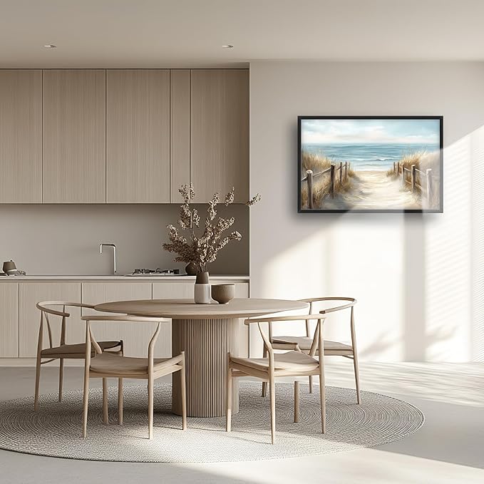 Olivine Beach Large Wall Art, Coastal Seascape Pictures Wall Decor, Nautical Paintings, Sea Canvas Prints, Framed Artwork for Dining Room Bedroom Living Room Office Bathroom Home Decoration 36"x24"