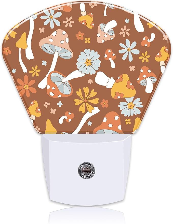 Vintage Mushrooms Night Light Plug into Wall, Boho Flowers Night Light