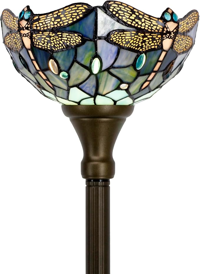 Tiffany Torchiere Floor Lamp Stained Glass Standing Corner Torch Uplight