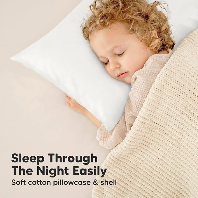KeaBabies Toddler Pillow with Pillowcase, Jumbo 14X20 - Soft Organic Cotton Toddler Pillows for Sleeping - Machine Washable - Perfect for Travel, Toddler Bed Set (Bumble Bear)