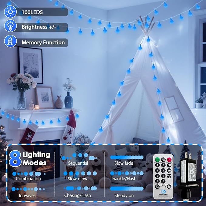 100LED Blue Connectable String Lights Indoor Outdoor