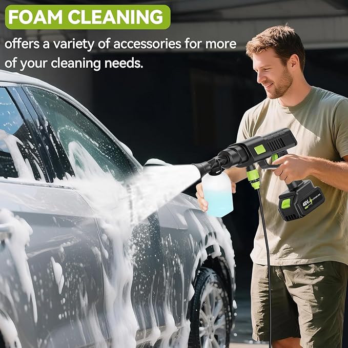 Portable Cordless Pressure Washer, 990PSI Portable Pressure Washer, Battery Powered 15000mAh, 6-in-1 Nozzle,10 Level,Handheld Car Washer, 33FT Hose, Power Cleaner for Car, Patio,Floor,Garden