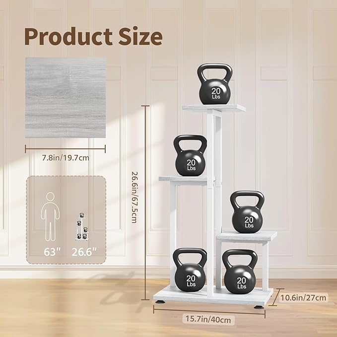 LASZOLA White 4 Tiered Wood Plant Stand Indoor for Large Heavy Duty Planter, Sturdy Multi Level Corner Vertical Flower Rack for Narrow House, Rustic Tall Orchid Shelving Holder for Decor, Space Saving