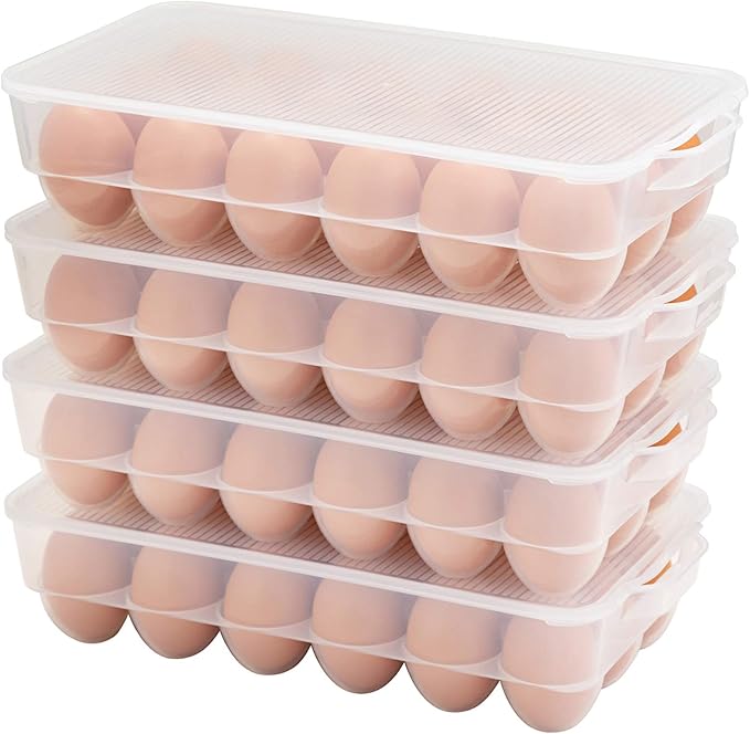 Covered Egg Holder,Egg Storage for Refrigerator,Fits 18 Eggs,Pack of 4