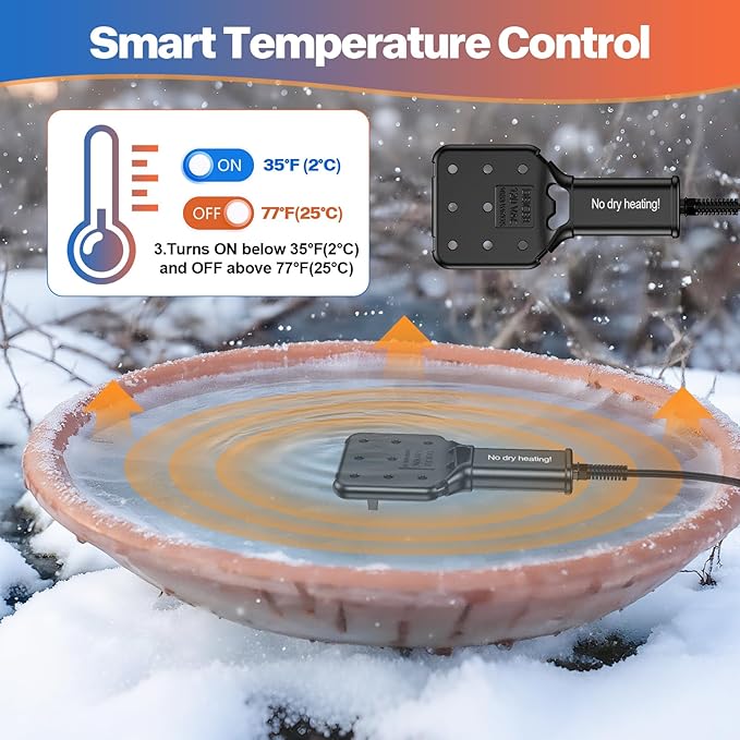 1000W Pond De-icer for Stock Tanks, Auto On/Off 35°F-77°F, 9ft UL Cord, IPX8, Cast Aluminum Utility Heater