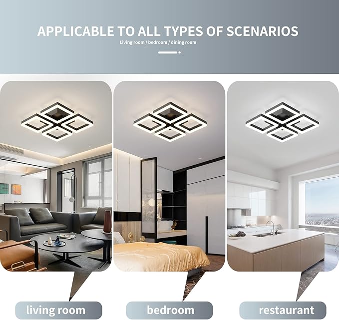 GEADI Led Ceiling Light, Modern 4-Square Ceiling Lamp 52W Dimmable Flush Mount