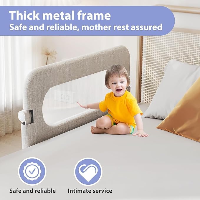 Toddler Bed Rail Guard for Baby - Toddlers Bed Rail for Queen Full King Twin Crib Bunk Size Bed Adjustable Heights & Foldable Portable Bedrail Extra Tall Child Safety Side Railing Guards for Kids(48")