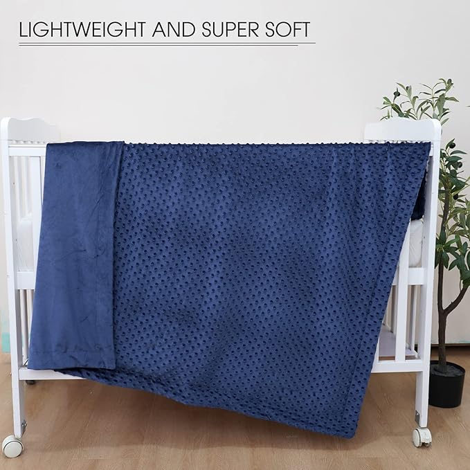 david's kids Micro Fleece Minky Baby Blanket for Boys Girls Neutral with Double Layer and Soothing Raised Dots, Breathable and Soft Lightweight Receiving Blanket for Newborns 30x40 Inches, Navy Blue