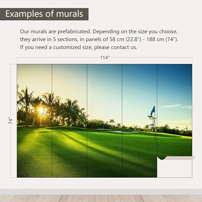 AFZEVEB-Green Golf Course Landscape Wallpaper Wall murals for Bedroom 114"x74"(Not Peel and Stick)