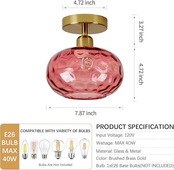 Red Glass Semi Flush Mount Ceiling Light