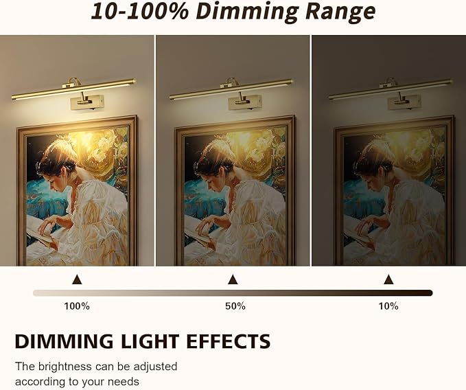 Wireless Picture Lights with Remote and Timer Rechargeable Brass Gallery