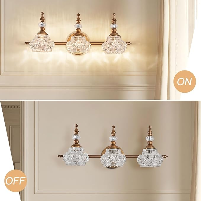 Vintage Vanity Light Fixture, 3 Lights Bathroom Lighting Matte Brushed Antique