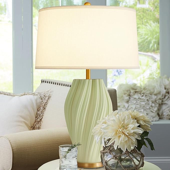 Modern Textured Ceramic Large Table Lamps 26.75", Sage Green Plug in Table Lamp