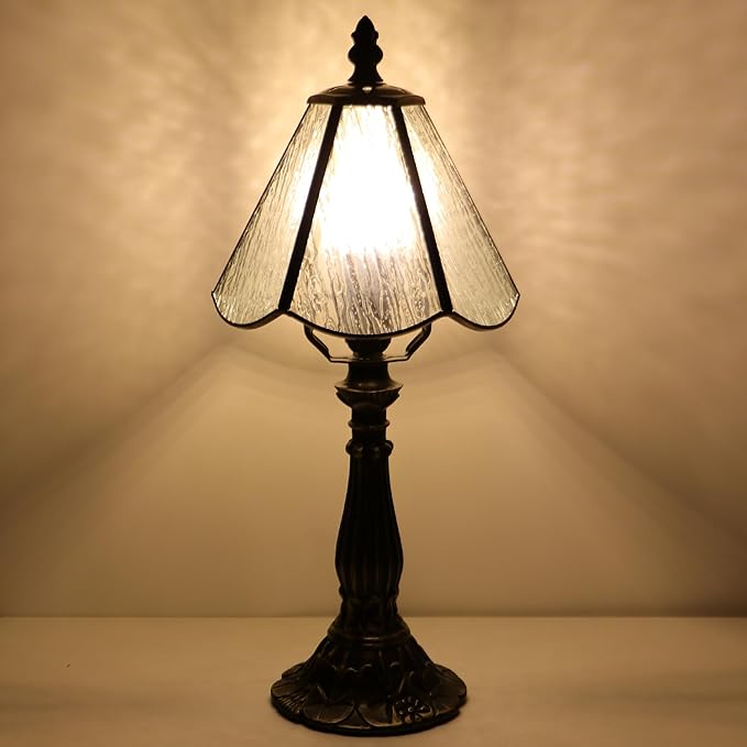 Small Stained Glass Table Lamp Transparent Bark Pattern Style Stained Glass