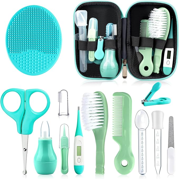 Baby Grooming Kit, Infant Safety Care Set with Hair Brush Comb Nail Clipper Nasal Aspirator,Baby Essentials Kit for Newborn Girls Boys