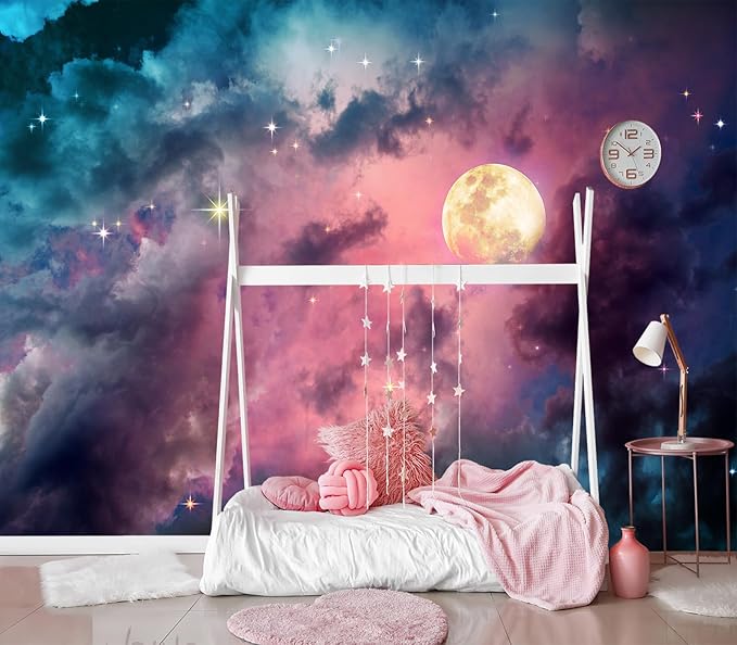 XMPMBM-Starry Sky Clouds The Moon backsplash Large Decorative Geometrical Wallpaper Bedroom Bathroom Wall Mural- W 88" X H 59"（36 Square Foot）