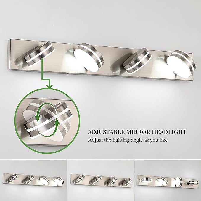Brushed Nickel Vanity Lights for Bathroom, 4-Light Bathroom Light Fixtures Over
