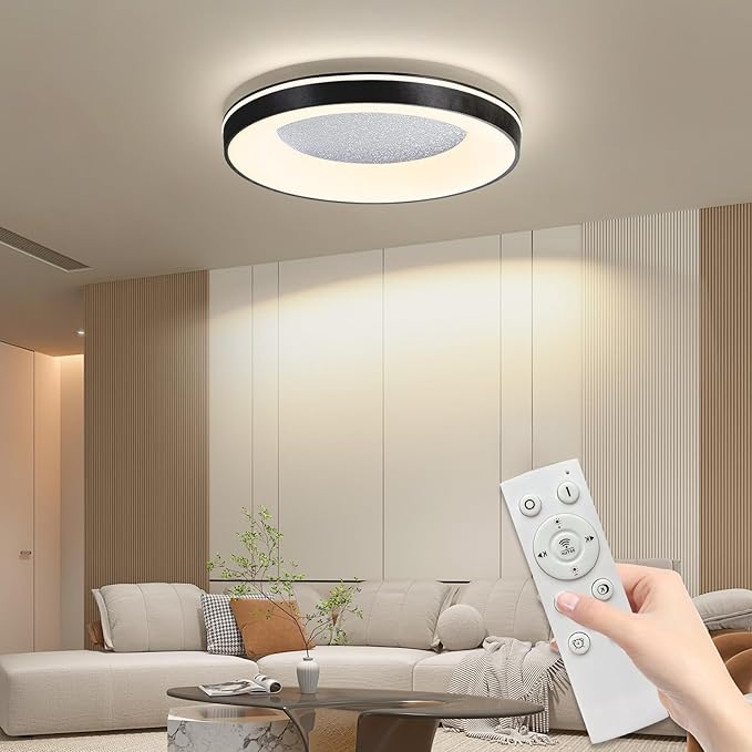 LED Flush Ceiling Light, 15in Black Round Ceiling Light Dimmable