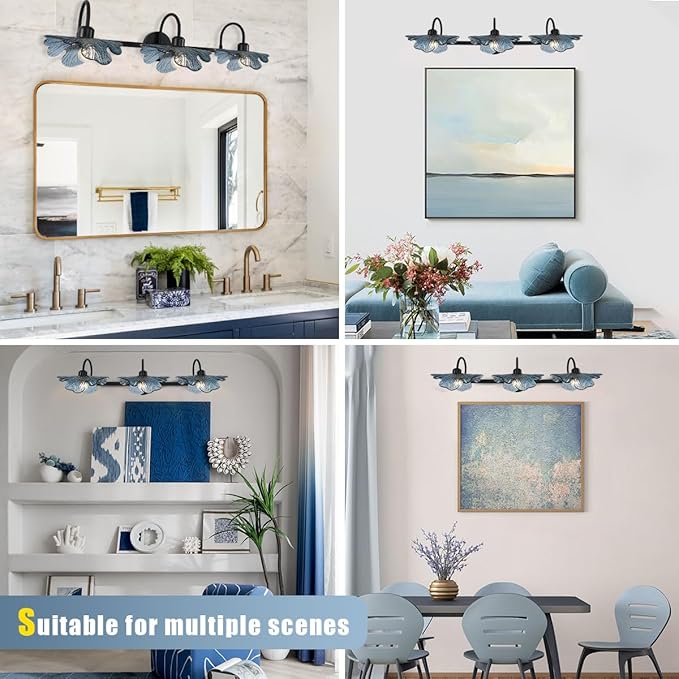3 Light Bathroom Vanity Light Black Wall Sconce