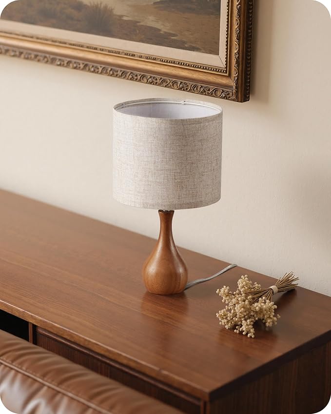 Wood Table Lamps Set of 2, Small Bedside Lamp