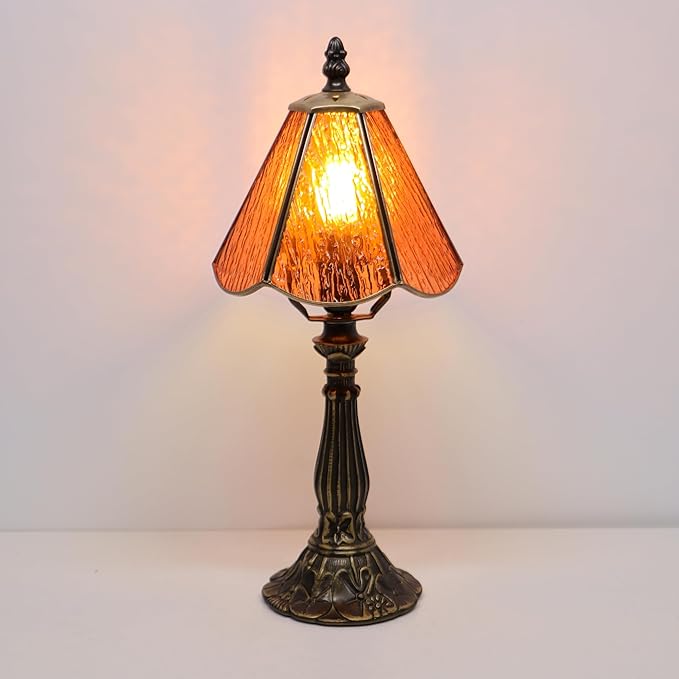 Small Tiffany Table Lamp Orange Bark Pattern Style Stained Glass Desk Lamps