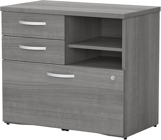 Bush Business Furniture Studio C Office Storage Cabinet with Drawers and Shelves in Platinum Gray, Organization for Home or Professional Workspace