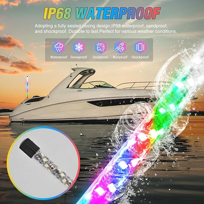 Nilight Boat Navigation Whip Light 3FT 360° Visibility 2NM Coast Guard