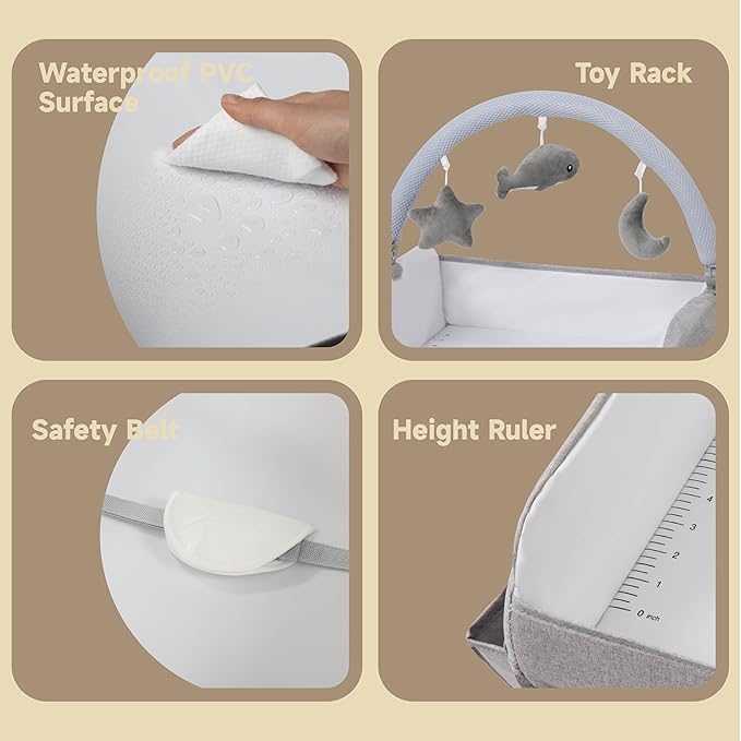 Baby Changing Table, Versatile Portable Folding Changing Table, Waterproof Diaper Changing Station with Waste Basket, Adjustable Height with 2 Drawers, Baby Changing Station for Infant and Newborn