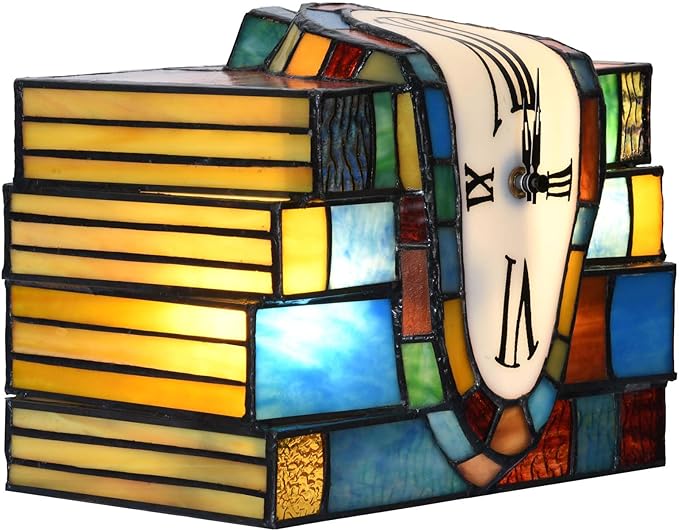 Bieye L12015 Melting Clock Draped Over a Stack of Books Tiffany Style Stained