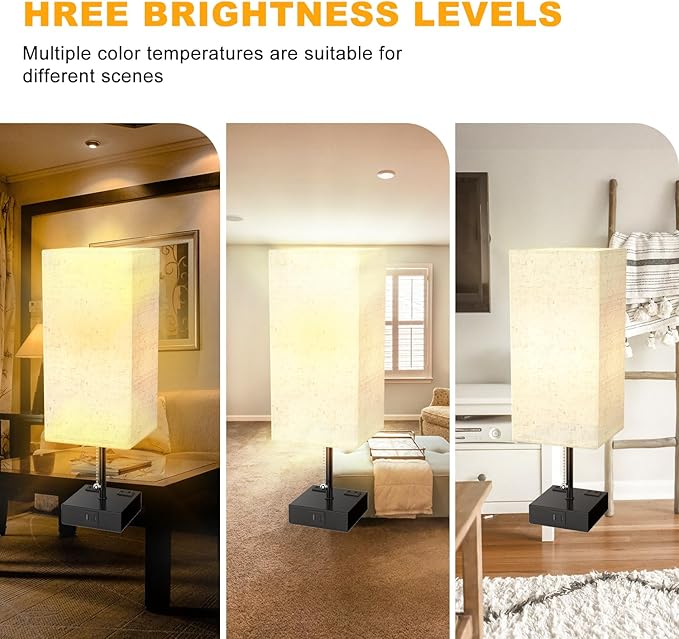 Table Lamp for Bedroom with USB, Bedside Lamp with USB C+A Charging Ports