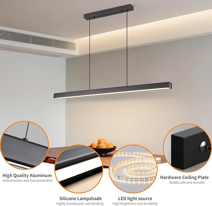 Modern LED Linear Pendant Light, 47IN Ceiling Chandlier Light Fixtures Hanging