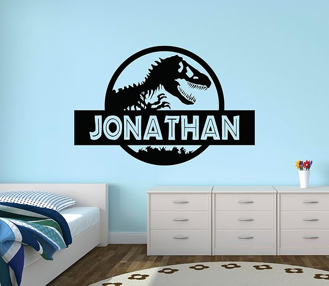 Personalized Dinosaur Name Wall Decal – Custom Kids Room Decor – Boys Bedroom Vinyl Sticker – Dino Theme Nursery Decoration – Removable Kids Wall Art