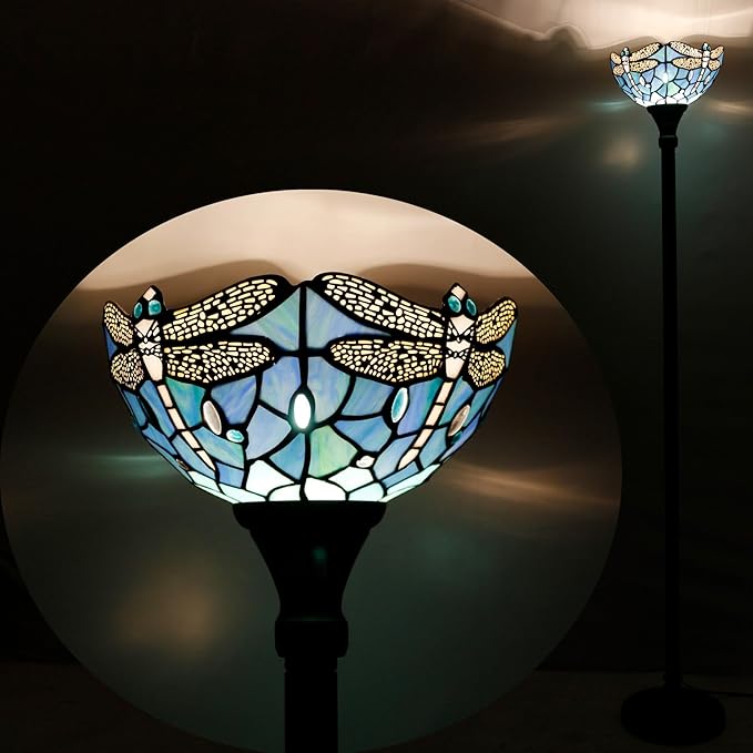 Tiffany Torchiere Floor Lamp Stained Glass Standing Corner Torch Uplight