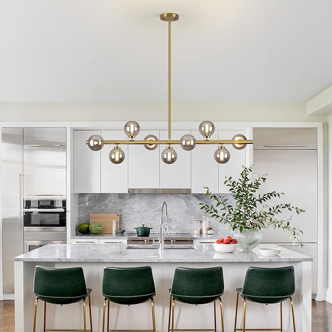 Mid Century Modern Globe Sputnik Chandelier, 9-Light Linear Chandeliers