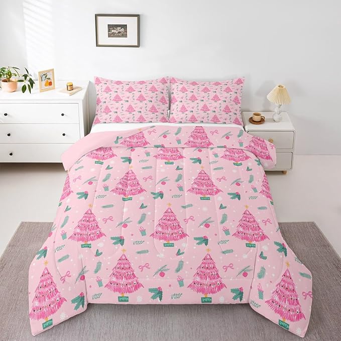 Feelyou Christmas Tree Comforter Set All Season Merry Christmas Bedding Set with 1 Pillow Cases Happy New Year Microfiber Kids Twin Bedclothes Xmas Bedroom Decor Duvet Quilt Soft Lightweight