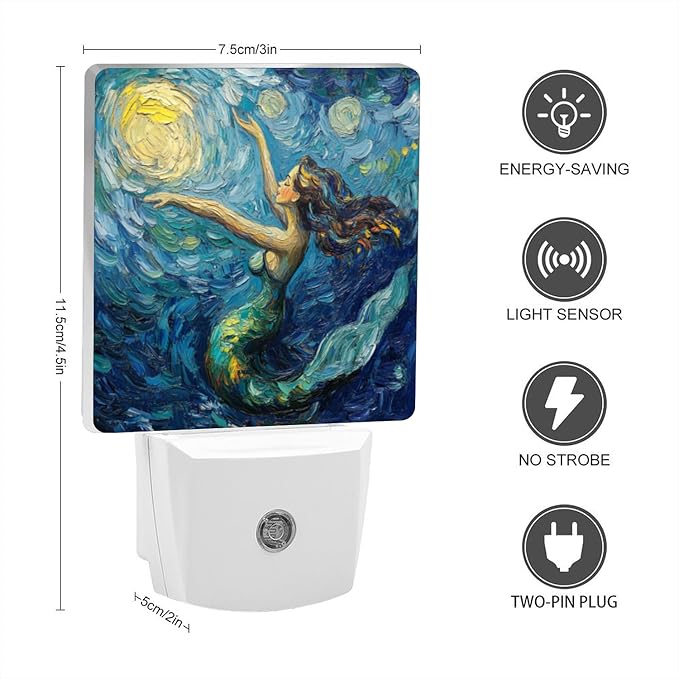LED Night Lights Plug into Wall, Starry Night Singing Mermaid Decorative Night
