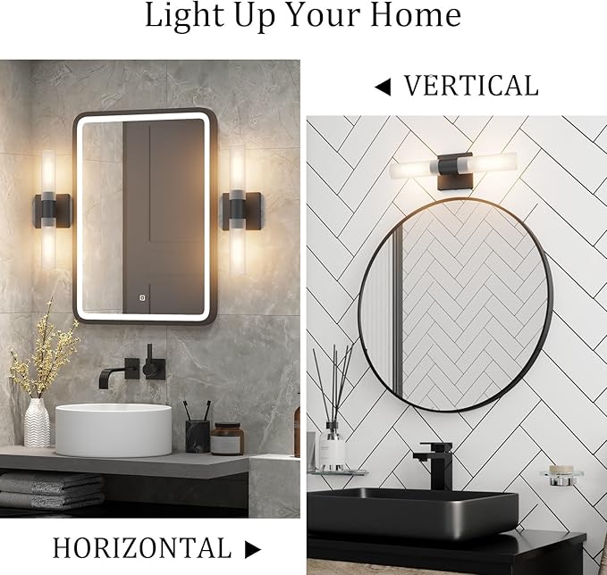 Black Wall Sconces Set of Two, 15.7in Dimmable Hardwired LED Sconce Lighting