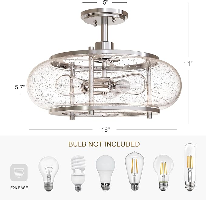 Elisha 3-Light Semi Flush Mount Ceiling Light