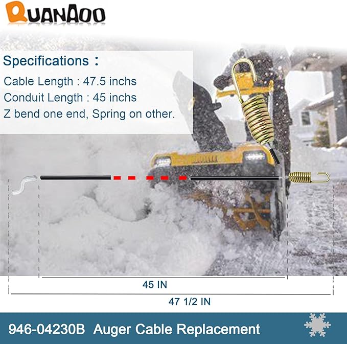 Auger Control Cable 946-04230B for Cub Cadet Craftsman Troy-Bilt MTD Yard-Man Snow Blowers Replace 746-04230 746-04230A 946-04230 946-04230A Auger Clutch Cable